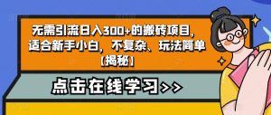 无需引流日入300+的搬砖项目,适合新手小白,不复杂、玩法简单【揭秘】-木石资源网