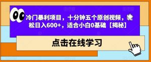 冷门暴利项目，十分钟五个原创视频，轻松日入600+，适合小白0基础【揭秘】-木石资源网