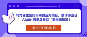 转为新生宝妈而来的蓝海项目，操作得当日入500+简单且暴力（保姆级玩法）【揭秘】-木石资源网