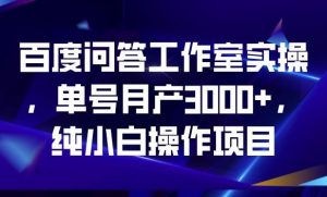 百度问答工作室实操，单号月产3000+，纯小白操作项目【揭秘】-木石资源网