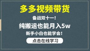 多多视频带货，备战双十一，纯搬运也能月入5w，新手小白也能学会-木石资源网
