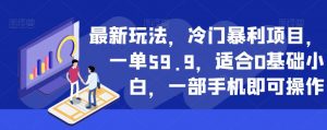 最新玩法，冷门暴利项目，一单59.9，适合0基础小白，一部手机即可操作【揭秘】-木石资源网