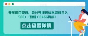 开学风口项目，卖公开课趣优学资料日入500+（教程+1346G资料）【揭秘】-木石资源网