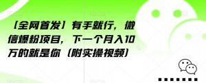 【全网首发】有手就行，微信爆粉项目，下一个月入10万的就是你（附实操视频）【揭秘】-木石资源网
