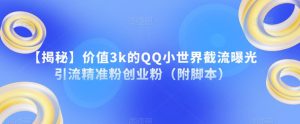 【揭秘】价值3k的QQ小世界截流曝光引流精准粉创业粉（附脚本）-木石资源网