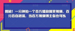 揭秘！一分钟拍一个百万播放搞笑视频，百分百自然流，当百万视频博主你也可以-木石资源网