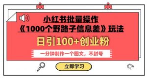 小红书批量操作《1000个野路子信息差》玩法,一分钟制作一个图文,不封号,日引100+创业粉-木石资源网