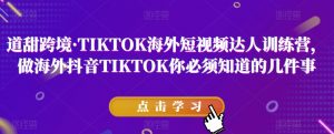 道甜跨境·TIKTOK海外短视频达人训练营,做海外抖音TIKTOK你必须知道的几件事-木石资源网