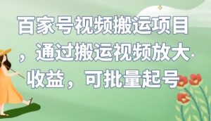 百家号视频搬运项目，通过搬运视频放大收益，可批量起号【揭秘】-木石资源网