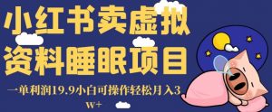 小红书卖虚拟资料睡眠项目，一单利润19.9小白可操作轻松月入3w+【揭秘】-木石资源网
