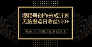 最新视频号创作分成计划,无脑搬运一天收益500+,100%搬运过原创技巧【揭秘】-木石资源网