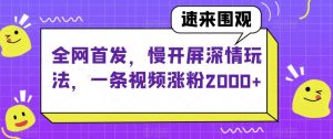 全网首发，慢开屏深情玩法，一条视频涨粉2000+【揭秘】-木石资源网