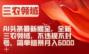 AI头条最新掘金，全新三农领域，不违规不封号，简单粗暴月入6000＋【揭秘】-木石资源网