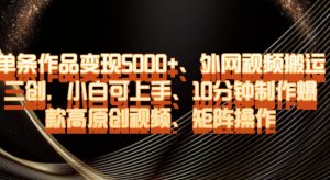 单条作品变现5000+、外网视频搬运二创,小白可上手,10分钟制作爆款高原创视频,矩阵操作【揭秘】-木石资源网
