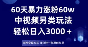60天暴力涨粉60W,中视频另类玩法,日入3000+,几分钟一条原创作品多种变现方式-木石资源网