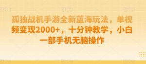 孤独战机手游全新蓝海玩法,单视频变现2000+,十分钟教学,小白一部手机无脑操作【揭秘】-木石资源网
