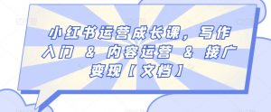 小红书运营成长课,写作入门&内容运营&接广变现【文档】-木石资源网
