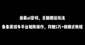 最新ai流量密码,傻瓜式搬运玩法,条条原创,多平台矩阵操作,月赚5万+保姆式教程【揭秘】-木石资源网