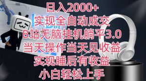日入2000+,实现全自动成交,B站无脑挂机躺平3.0,当天操作当天见收益,实现睡后有收益【揭秘】-木石资源网