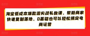 淘宝低成本爆款流实战私教课，帮助商家快速复制落地，0基础也可以轻松搞定电商运营-木石资源网