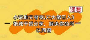 小说推文夸克UC大佬日入3张纯干货分享,解决你的所以问题-木石资源网