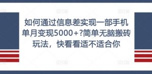 如何通过信息差实现一部手机单月变现5000+?简单无脑搬砖玩法,快看看适不适合你【揭秘】-木石资源网