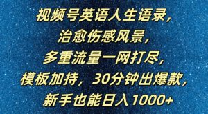 视频号英语人生语录,多重流量一网打尽,模板加持,30分钟出爆款,新手也能日入1000+【揭秘】-木石资源网