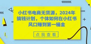 小红书电商无货源,2024年搞钱计划,个体如何在小红书风口赚到第一桶金-木石资源网