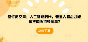 某付费文章：人工智能时代，普通人怎么才能不被淘汰持续躺赢?-木石资源网