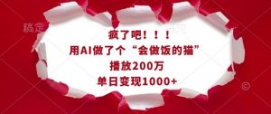 疯了吧!用AI做了个“会做饭的猫”,播放200万,单日变现1k-木石资源网