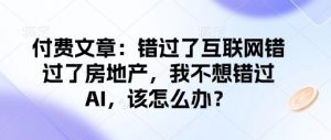 付费文章：错过了互联网错过了房地产，我不想错过AI，该怎么办？-木石资源网