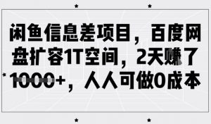闲鱼信息差项目,百度网盘扩容1T空间,2天收益1k+,人人可做0成本-木石资源网