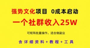 强势文化项目，一个社群收入25个W，0成本启动，可矩阵批量操作，原创详细实操教程-木石资源网