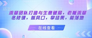 流量团队打造与生意破局,老板流量必修课,抓风口,拿结果,能落地-木石资源网