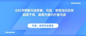 小红书男粉引流拆解，引流、变现当日见效超级干货，适用大部分行业引流-木石资源网