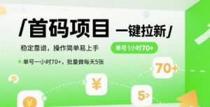 首码一键拉新项目，稳定靠谱，操作简单易上手，单号一小时70+，批量做每天5张【揭秘】-木石资源网