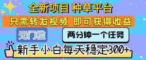 全新项目 种草平台 只需要转发任务视频 即可获得收益 新手小白每天稳定3张+【揭秘】-木石资源网