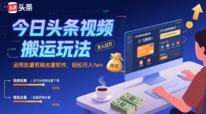 今日头条视频搬运玩法，运用批量剪辑去重软件，轻松月入1w+-木石资源网