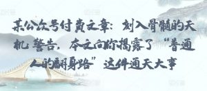 某公众号付费文章:刻入骨髓的天机: 警告,本文向你揭露了 “普通人的翻身路” 这件通天大事-木石资源网