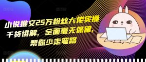 小说推文25万粉丝大佬实操干货讲解，全面毫无保留，帮你少走弯路-木石资源网