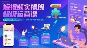 短视频实操班超级运营课，新手小白到短视频大神必修课程，剪辑-拍摄-运营-直播-变现-木石资源网