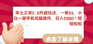 率土之滨2.0升级玩法,一单35,小白一部手机无脑操作,日入2000+轻轻松松【揭秘】-木石资源网