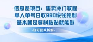 信息差项目：售卖冷门教程单人单号日收9张纯利基本就是复制粘贴就能做-木石资源网