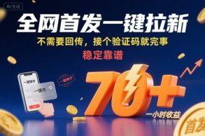 全网首发一键拉新项目，不需要回传，接个验证码就完事，稳定靠谱，一小时收益70+【揭秘】-木石资源网