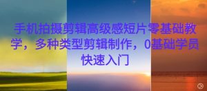 手机拍摄剪辑高级感短片零基础教学,多种类型剪辑制作,0基础学员快速入门-木石资源网