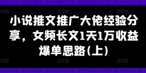 小说推文推广大佬经验分享,女频长文1天1万收益爆单思路(上)-木石资源网