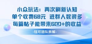 小众玩法再次刷新认知单个收费68米进群人数很多每篇帖子能带来6张的收益-木石资源网