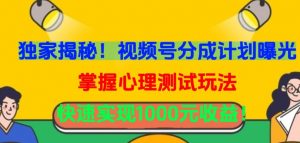 独家揭秘!视频号分成计划曝光,掌握心理测试玩法,快速实现1000元收益【揭秘】-木石资源网