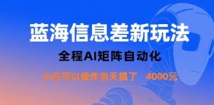 蓝海信息差新玩法，全程AI矩阵自动化小白可以操作当天搞了1k+-木石资源网
