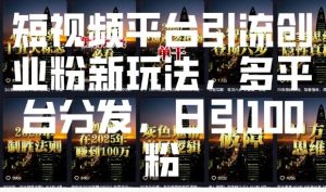 短视频平台引流创业粉新玩法,多平台分发,日引100粉-木石资源网